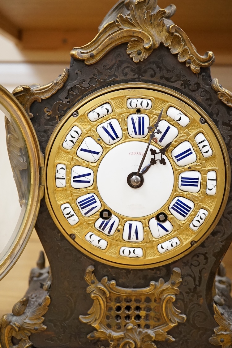 A mid 19th century Louis XV style boulle clock, the dial inscribed Grohé, 37cm high